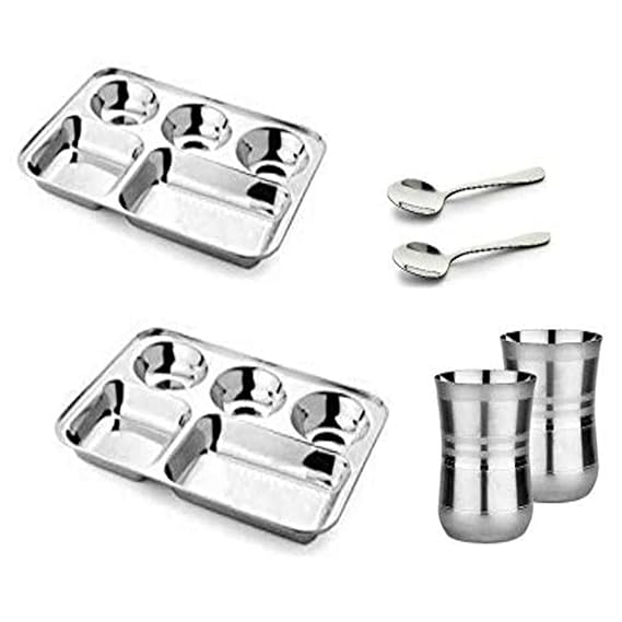 Clutter Free Steel Lunch Dinner Plates, Glasses & Spoons