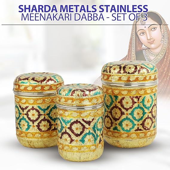 Handcrafted Stainless Steel Meenakari Container Set Of 3