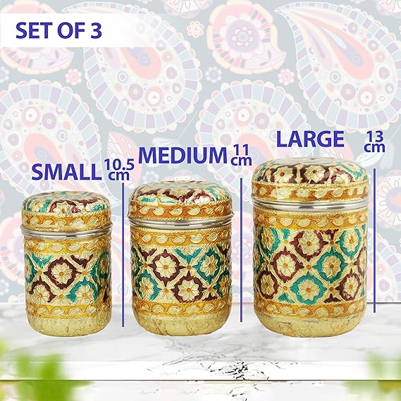 Handcrafted Stainless Steel Meenakari Dabba Set of 3