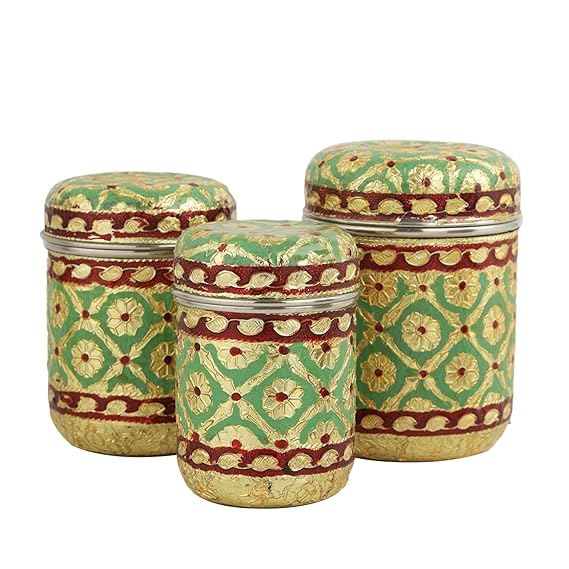 Handcrafted Stainless Steel Meenakari Dabba Set of 3