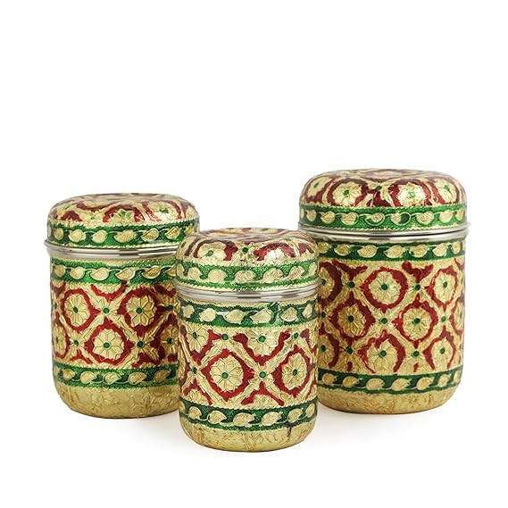 Handcrafted Stainless Steel Meenakari Dabba Set of 3